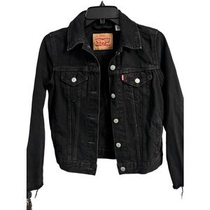 Levi's Black Button Up Jean Denim Trucker Long Sleeve Slit Bow Jacket Sz XS